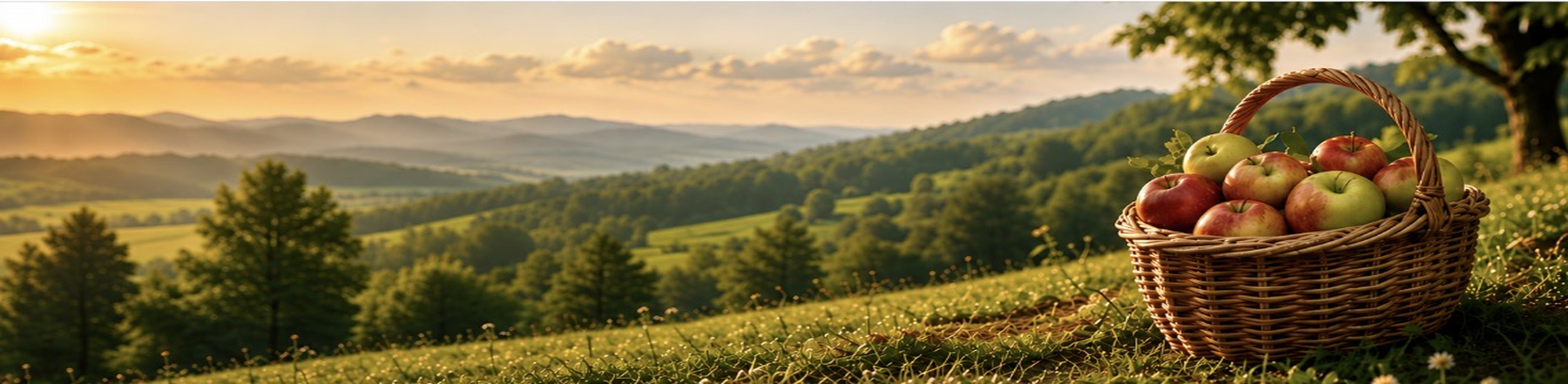 Panier de pommes dans un paysage